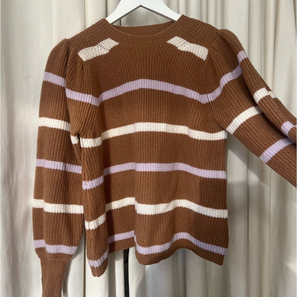 APIECE APART Arne Camel Striped Puff Sleeve Sweater S/M